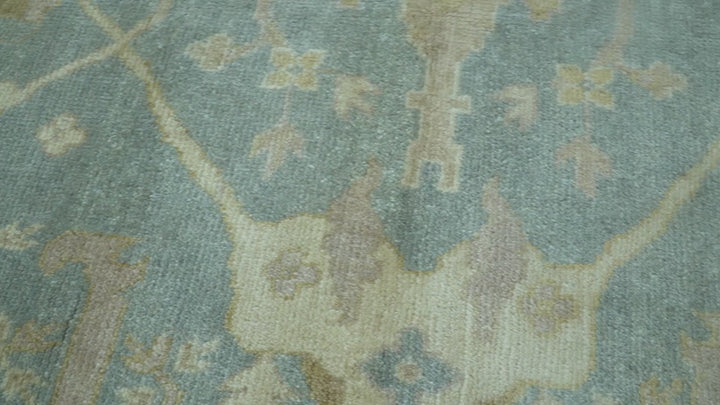 Traditional Oushak Design Blue And Beige Hand Knotted 8x10 Wool Area Rug