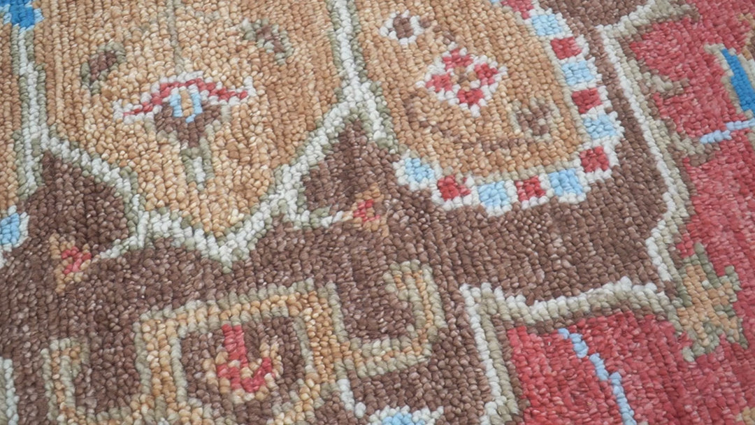 Custom Made Traditional Turkish Red And Brown Hand Knotted Wool Rug