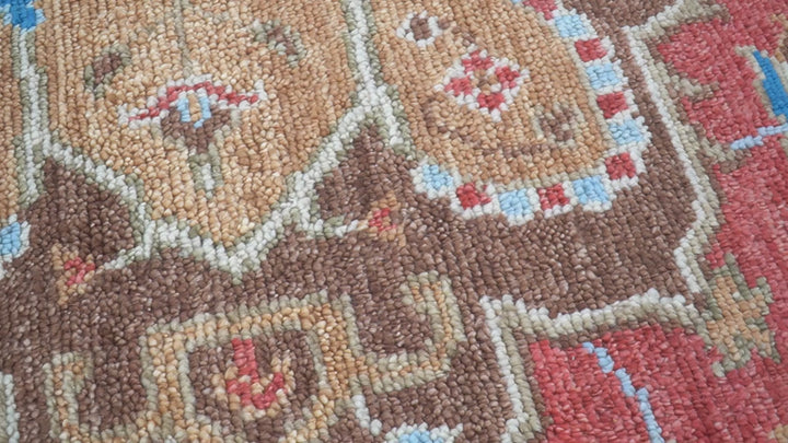 Custom Made Traditional Turkish Red And Brown Hand Knotted Wool Rug