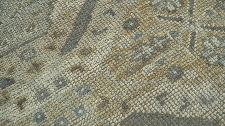 Custom Made Ivory, Brown and Blue Traditional Hand Knotted Wool Area Rug