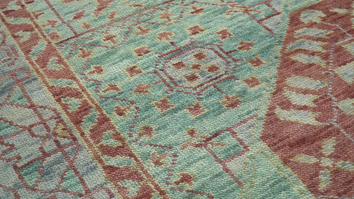 Maroon And Teal Traditional Mamluk Design Hand knotted 9x12 Wool Rug