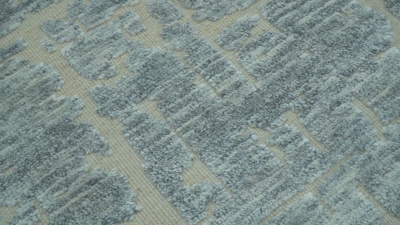 Modern Abstract Design Beige And Gay 8x10 Hand Knotted Wool Area Rug