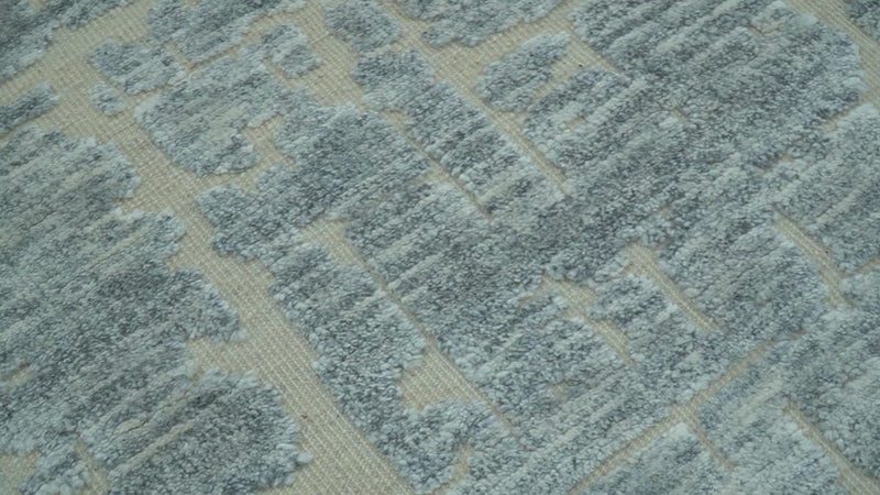 Modern Abstract Design Beige And Gay 8x10 Hand Knotted Wool Area Rug