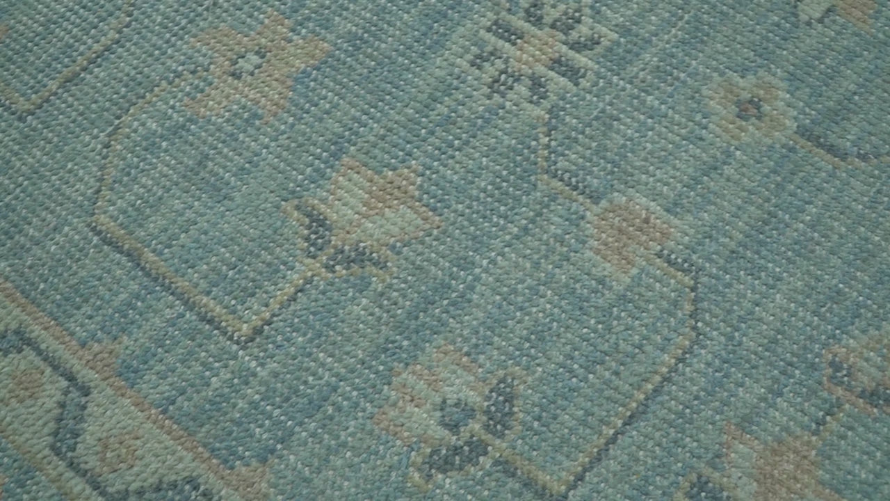 Custom Made Blue And Beige Turkish Design Hand knotted Wool Area Rug