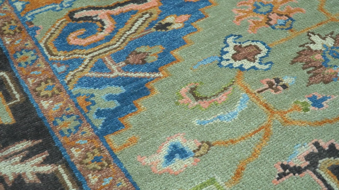 Custom Made Green And Blue Traditional Heriz Hand Knotted Wool Rug