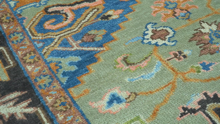 Custom Made Green And Blue Traditional Heriz Hand Knotted Wool Rug