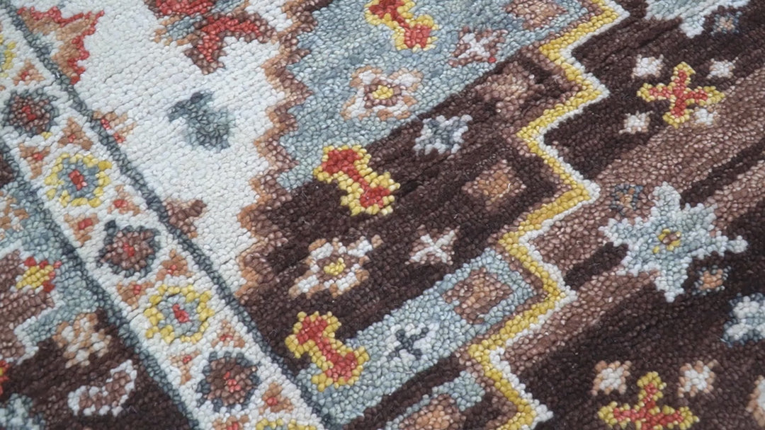 Ken Transitional Design Brown And Mustard Hand Knotted Wool Rug
