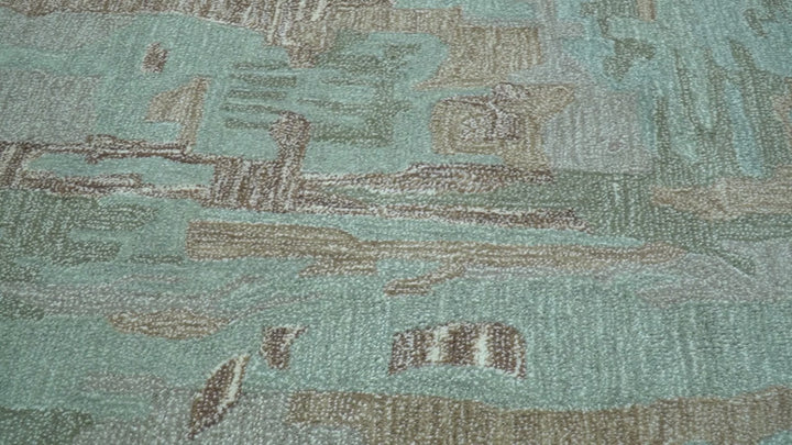 Custom Made Modern Abstract Blue Hand Tufted Wool Area Rug