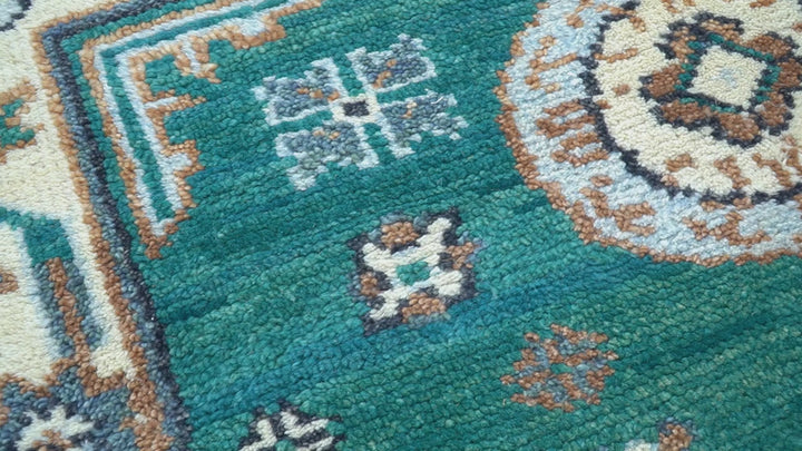 Traditional Khotan Design Teal And Beige Hand knotted 4x6  Wool Area Rug