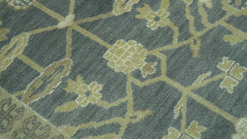 Traditional Design Charcoal And Beige 9x12 Hand Knotted Wool Area Rug