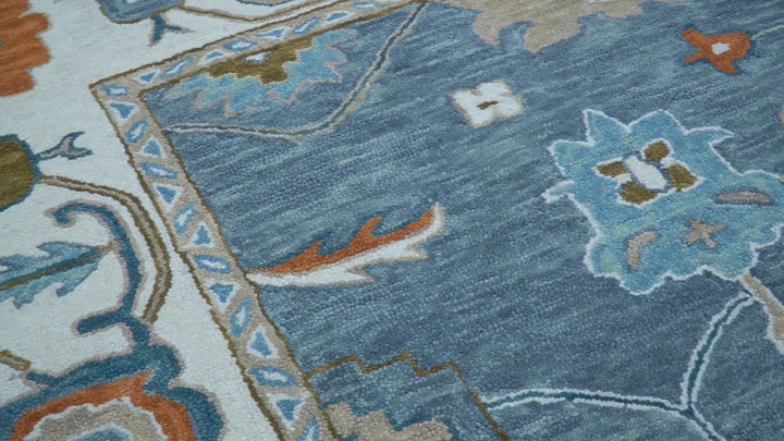 Allure Custom Made Modern Oushak Blue And Ivory Hand Tufted Wool Rug