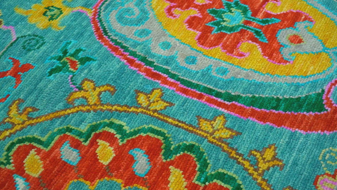 Custom Made Traditional Oriental Design Teal Hand Knotted Wool Area Rug