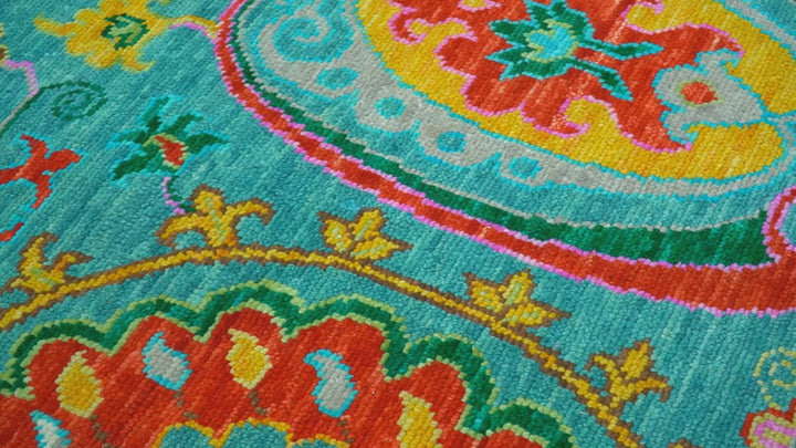 Custom Made Traditional Oriental Design Teal Hand Knotted Wool Area Rug