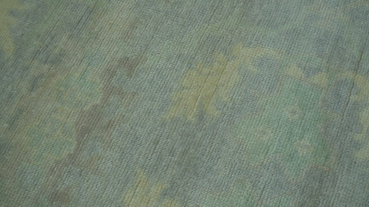 Traditional Oushak Beige And Blue 10x14 Hand Knotted Wool Area Rug