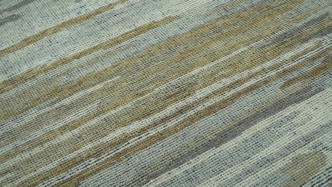 Custom Made Modern Abstract Design Brown And Gray Hand Knotted Wool Area Rug