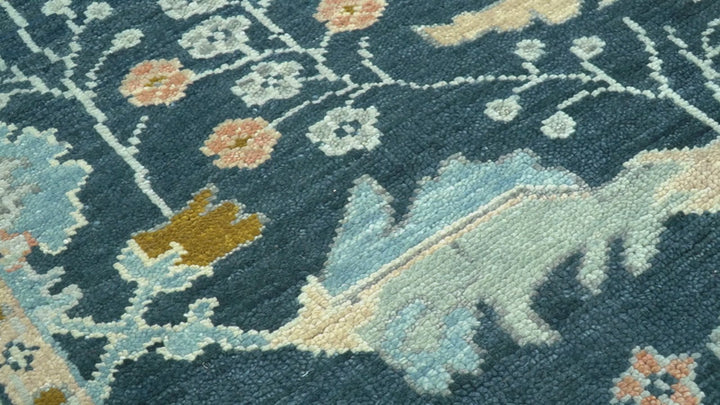 Custom Made Traditional Donegal Design Blue Hand Knotted wool area rug