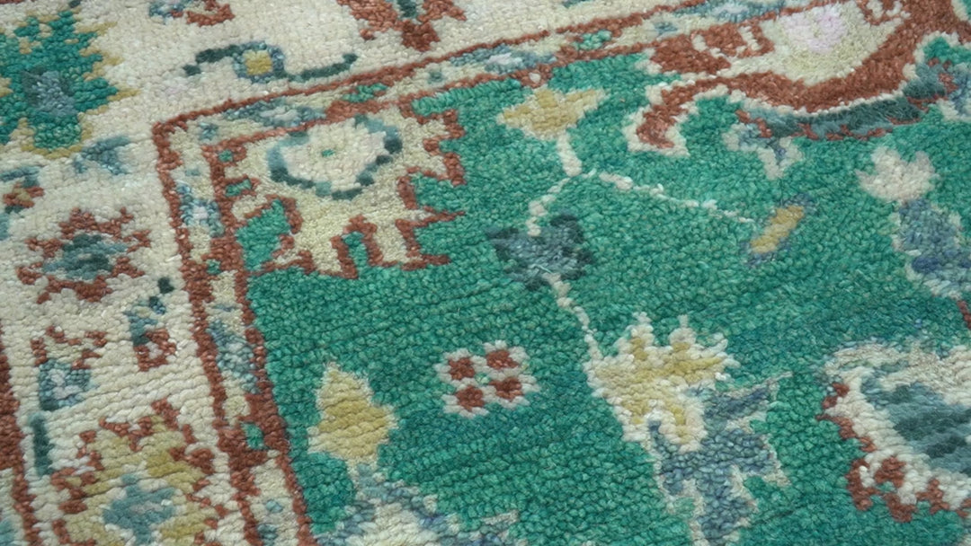 Traditional Design Teal Hand knotted 4x6 Wool Area Rug
