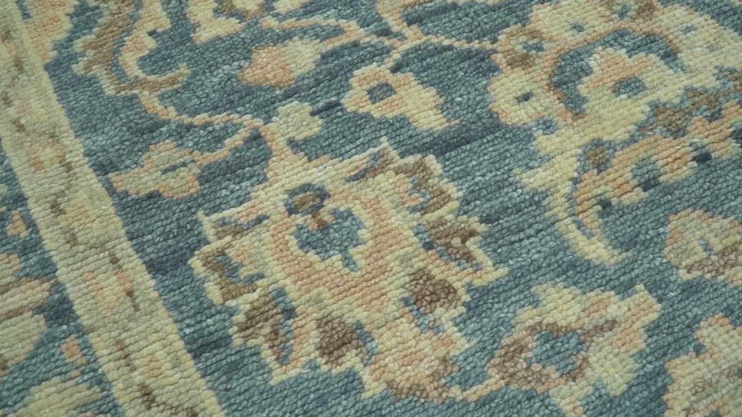 Custom Made Traditional Teal Oushak Hand Knotted Wool Rug