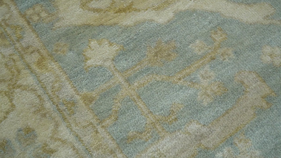 Hand Knotted Traditional Oushak Design Blue And Beige 6x9 Wool Rug