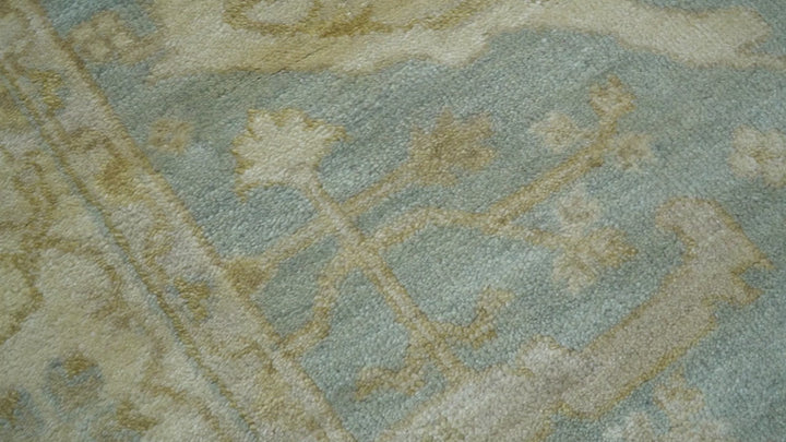 Hand Knotted Traditional Oushak Design Blue And Beige 6x9 Wool Rug