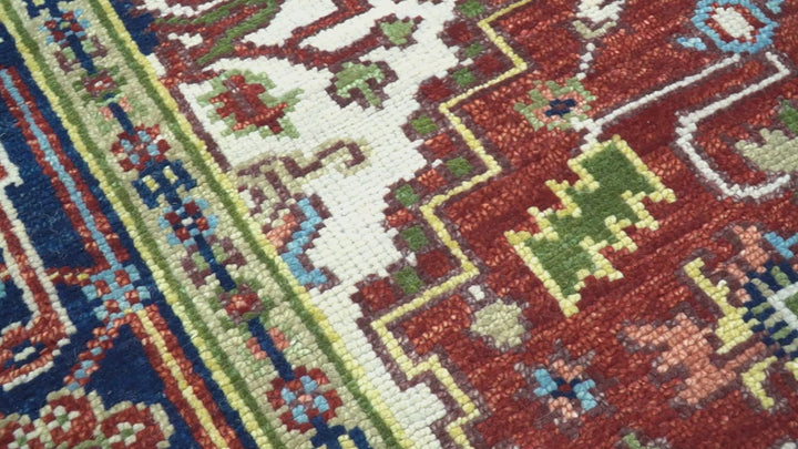 Custom Made Traditional Serapi Rust And Blue Hand Knotted wool area rug