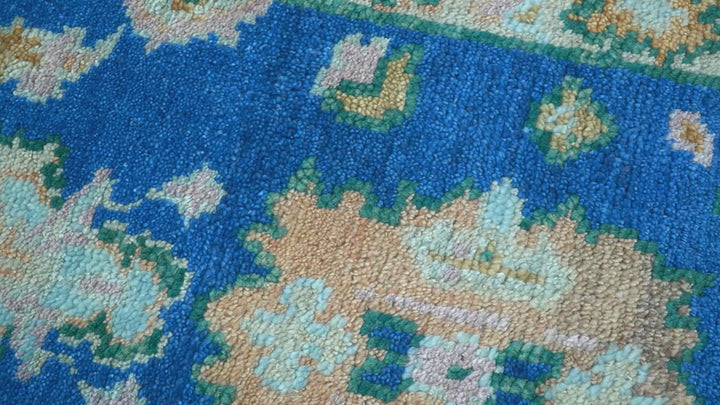 Hand knotted 2.6x6 Blue Traditional Oushak Design Wool Area Rug