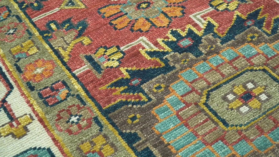 Custom Made Traditional Motifs Design Rust And Ivory Hand Knotted Wool Rug