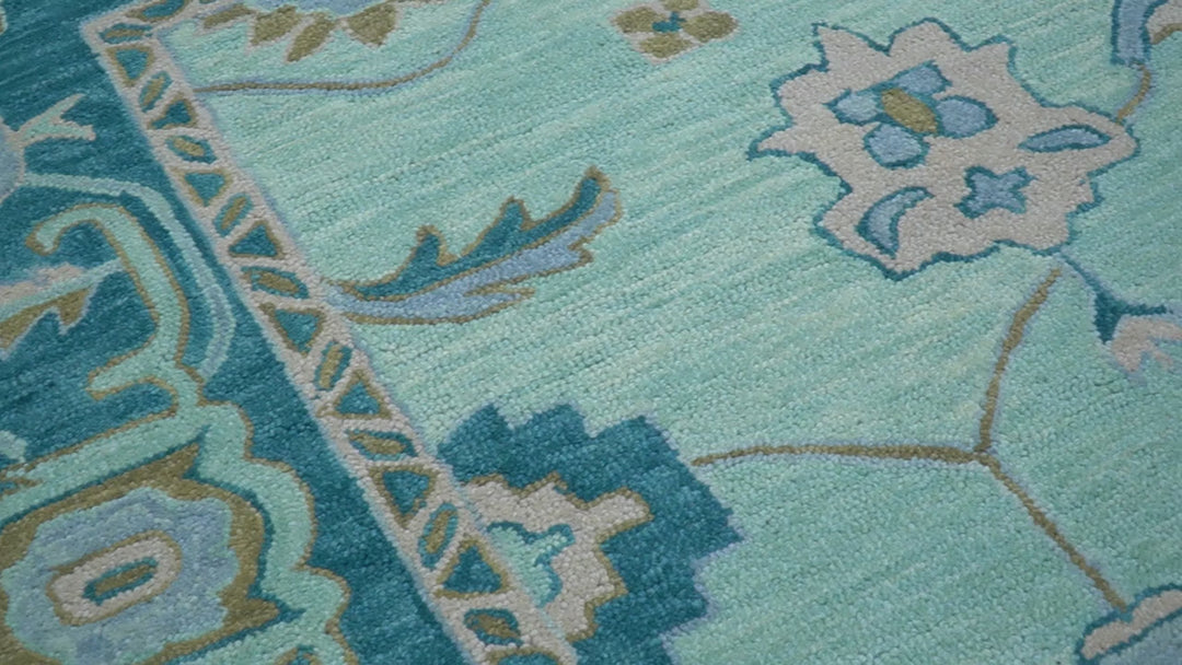 Elaine Custom Made Blue Traditional Oushak Hand Tufted Wool Rug