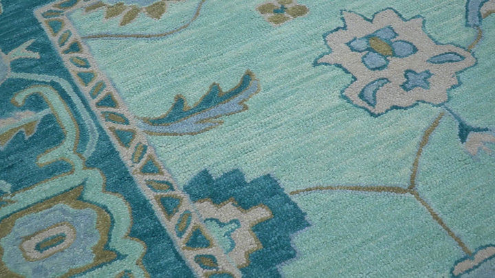 Elaine Custom Made Blue Traditional Oushak Hand Tufted Wool Rug