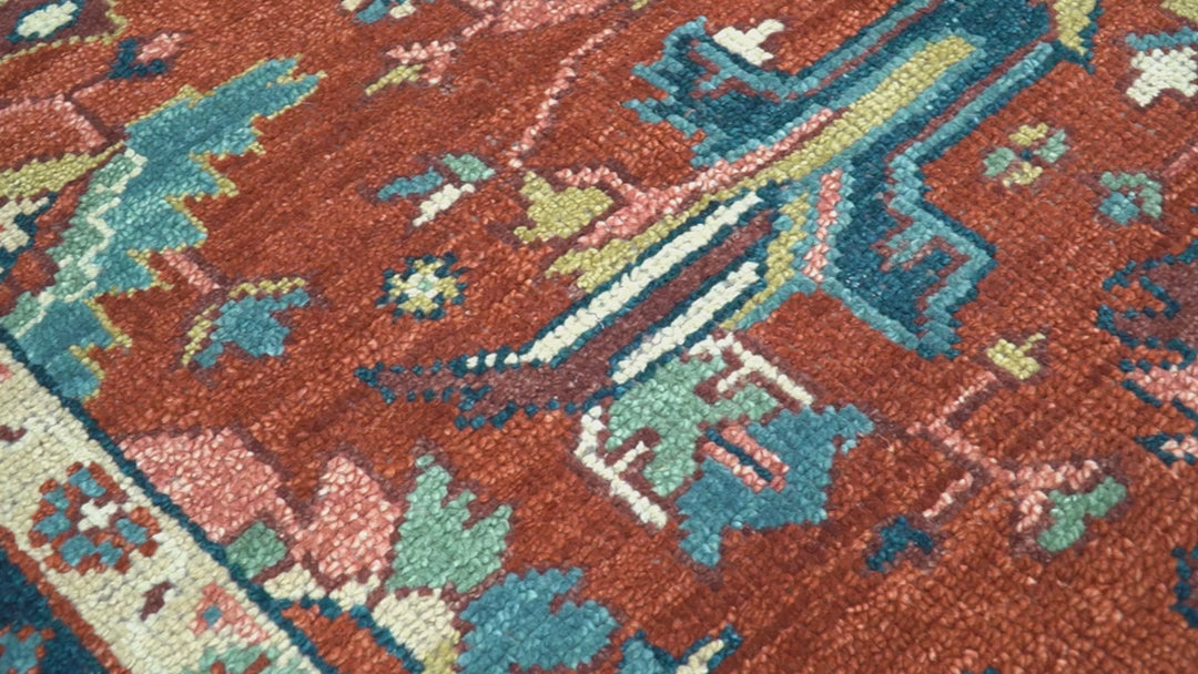 Custom Made Red And Blue Traditional Hand Knotted Wool Rug
