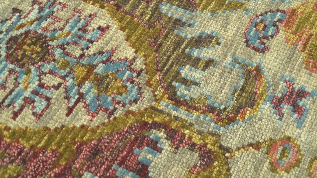 Custom Made Beige, Peach And Green Transition Hand Knotted wool rug