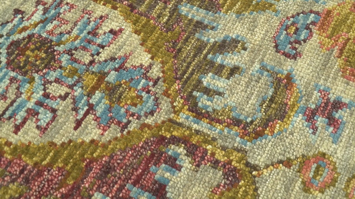 Custom Made Beige, Peach And Green Transition Hand Knotted wool rug