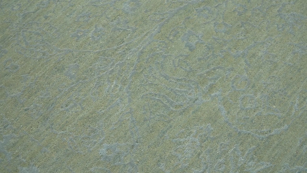 8X10 Fine Hand Knotted Green And Gray Modern abstract Design Wool and Art Silk Rug