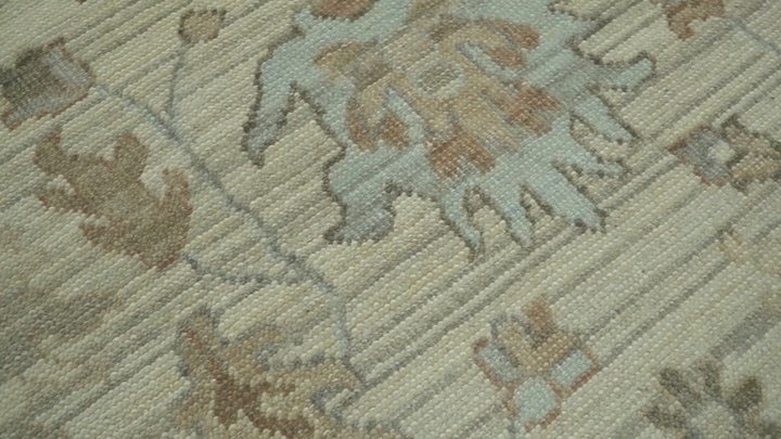 Traditional Oushak  Beige, Brown And Blue Hand Knotted Custom Made Wool rug