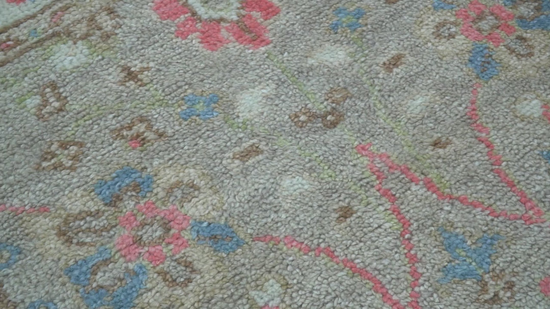 Traditional Oushak Design Beige And Blue 4x6 Hand knotted Wool Area Rug