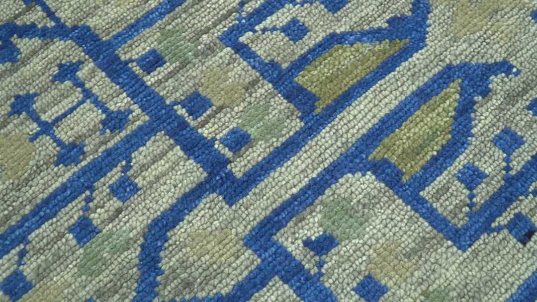 Blue And Beige Modern Design Hand Knotted Custom Made Wool Area Rug