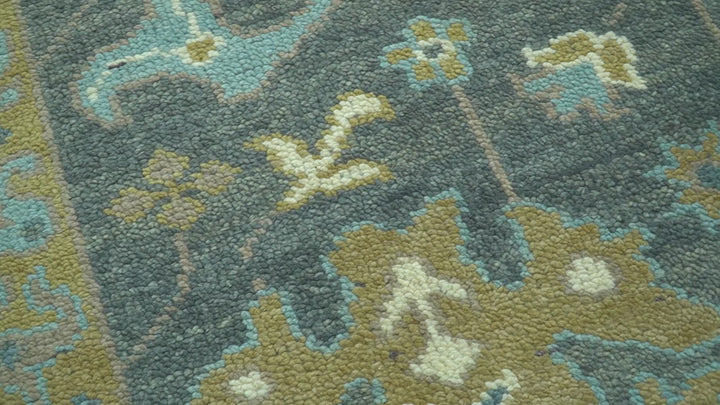 Traditional Oushak Design Charcoal And Camel Hand Knotted Custom Made Wool rug