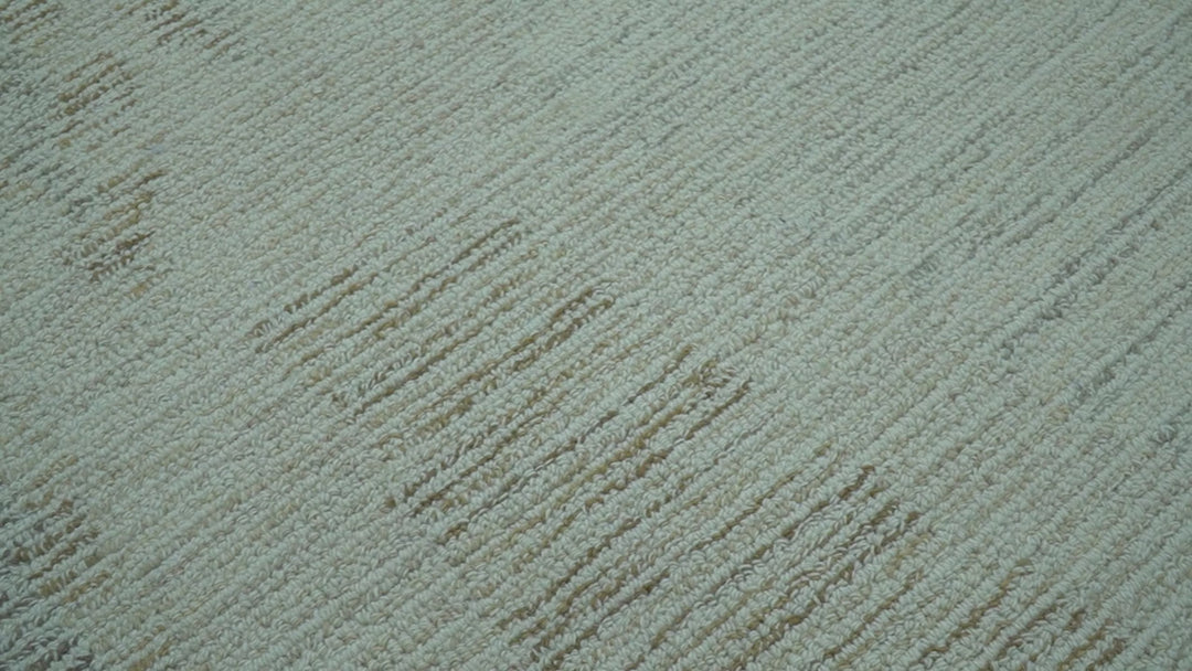 Custom Made Modern Abstract Design Ivory, Blue and Brown Hand Tufted Wool Area Rug