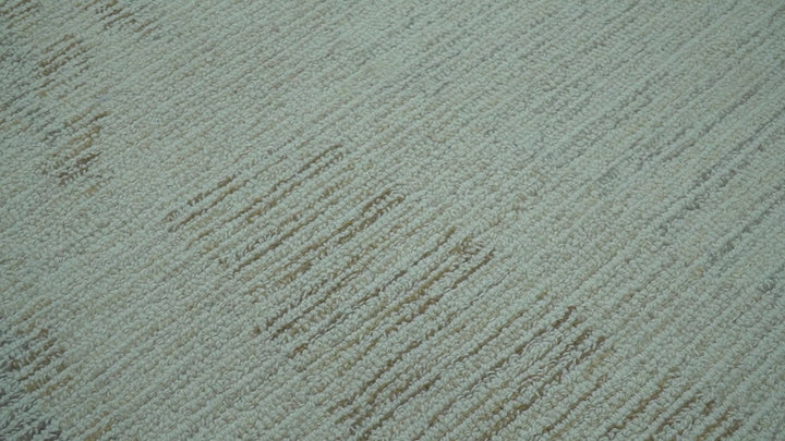 Custom Made Modern Abstract Design Ivory, Blue and Brown Hand Tufted Wool Area Rug