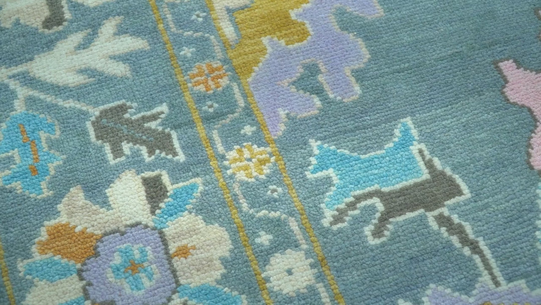 Custom Made Antique Blue Traditional Oushak Design Hand Knotted Wool Area Rug