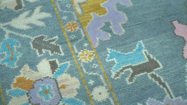 Custom Made Antique Blue Traditional Oushak Design Hand Knotted Wool Area Rug