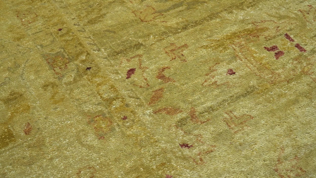 Traditional Oushak Design Olive And Rust Hand Knotted 9x12 Wool Area Rug