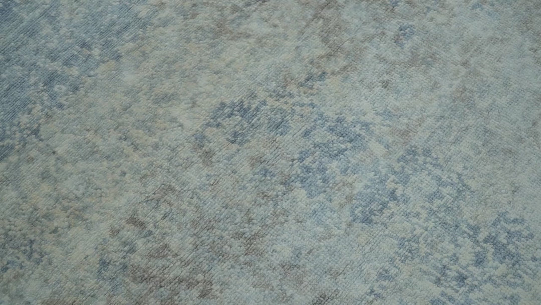 Abstract Blue And Gray  8x10 Hand Knotted Bamboo Silk Area Rug