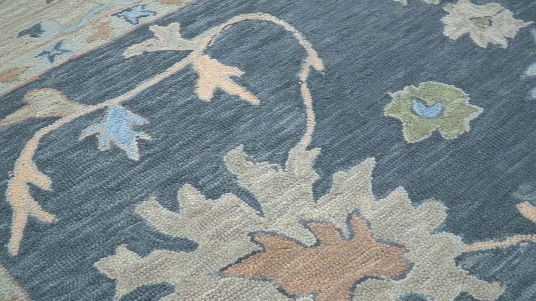 Custom Made Traditional Oushak Charcoal And Beige Hand Tufted Wool Area Rug