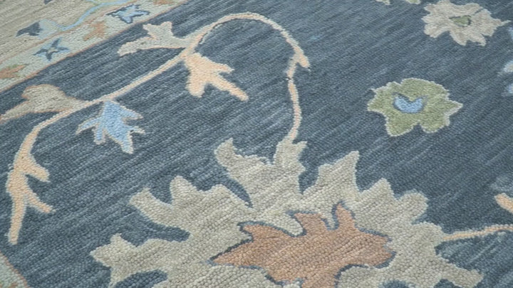 Custom Made Traditional Oushak Charcoal And Beige Hand Tufted Wool Area Rug