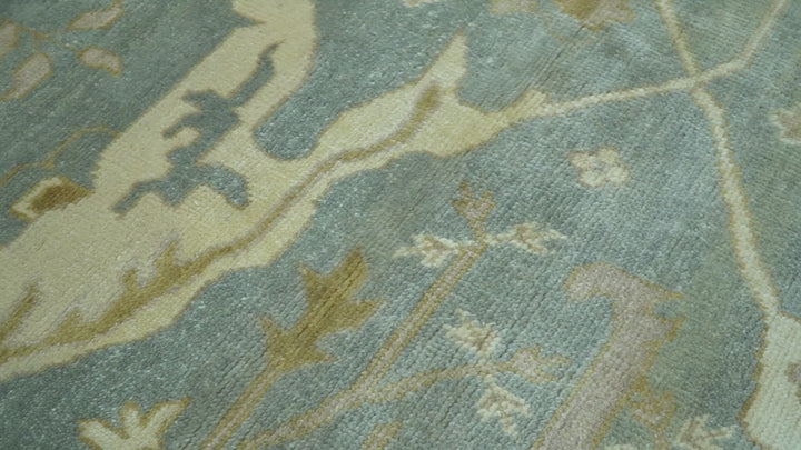 Hand Knotted Traditional Oushak Design Blue And Beige 8x10 Wool Area Rug