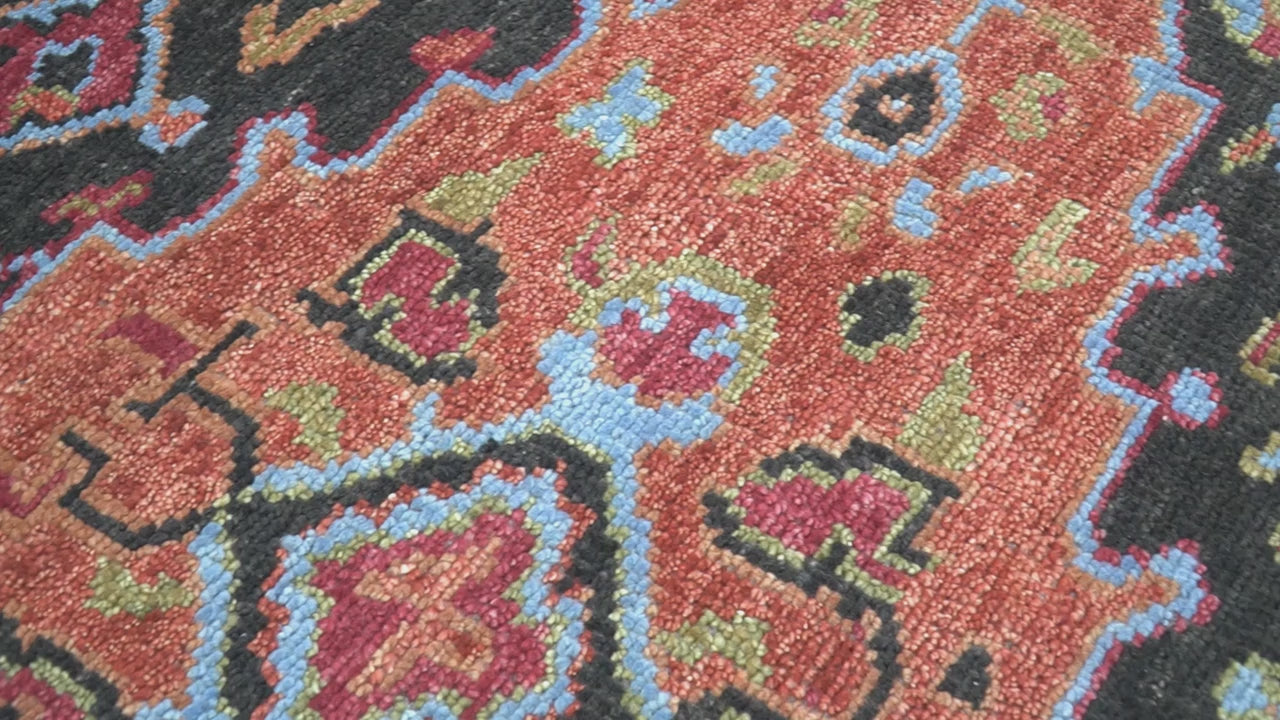 Custom Made Rust And Black Traditional Medallions Design Hand Knotted Wool Rug