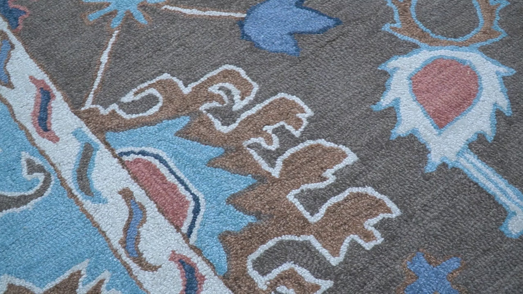 Traditional Style Gray And Blue Hand Tufted Wool Rug