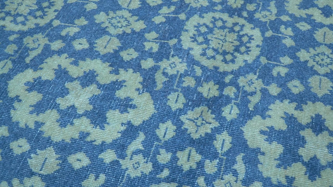 Traditional Turkish Design Blue 10x14 Hand Knotted Wool Area Rug