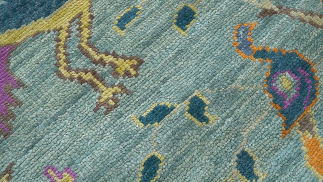 Ready to Ship Jungle Life Peacock Bird 8x8 Square Green Wool Rug